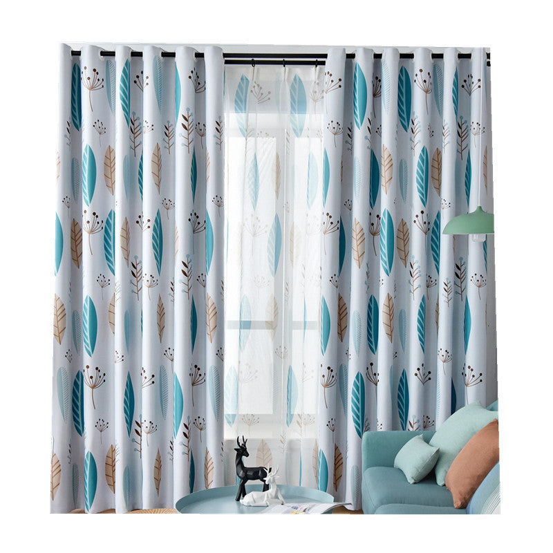 Nordic Style Nordic Leaf Curtain Shading Bedroom Living Room Shading Curtain Finished Simple Modern